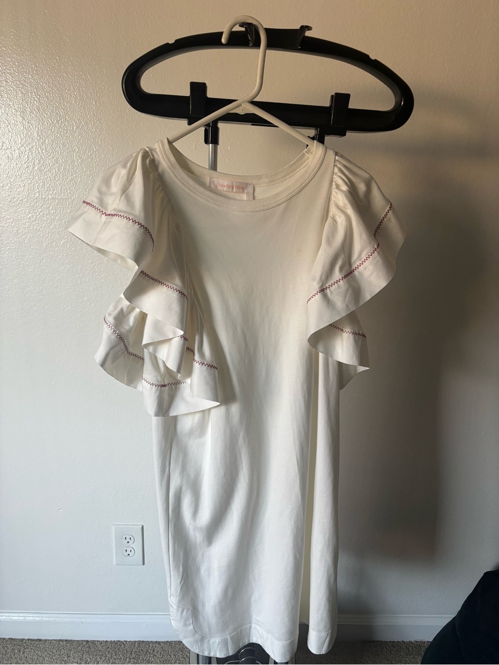 White Ruffle Sleeve Casual Dress - SeeByChloe